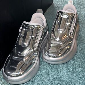 Shiny Silver Slip-On Women's Sneakers